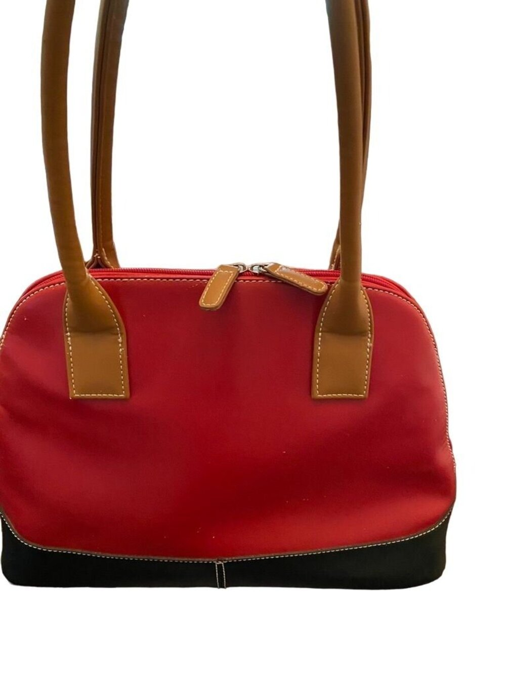 Marc Fisher Red Satchel Bag Black Bottom Structured Handbag Zip Top - Picture 3 of 10